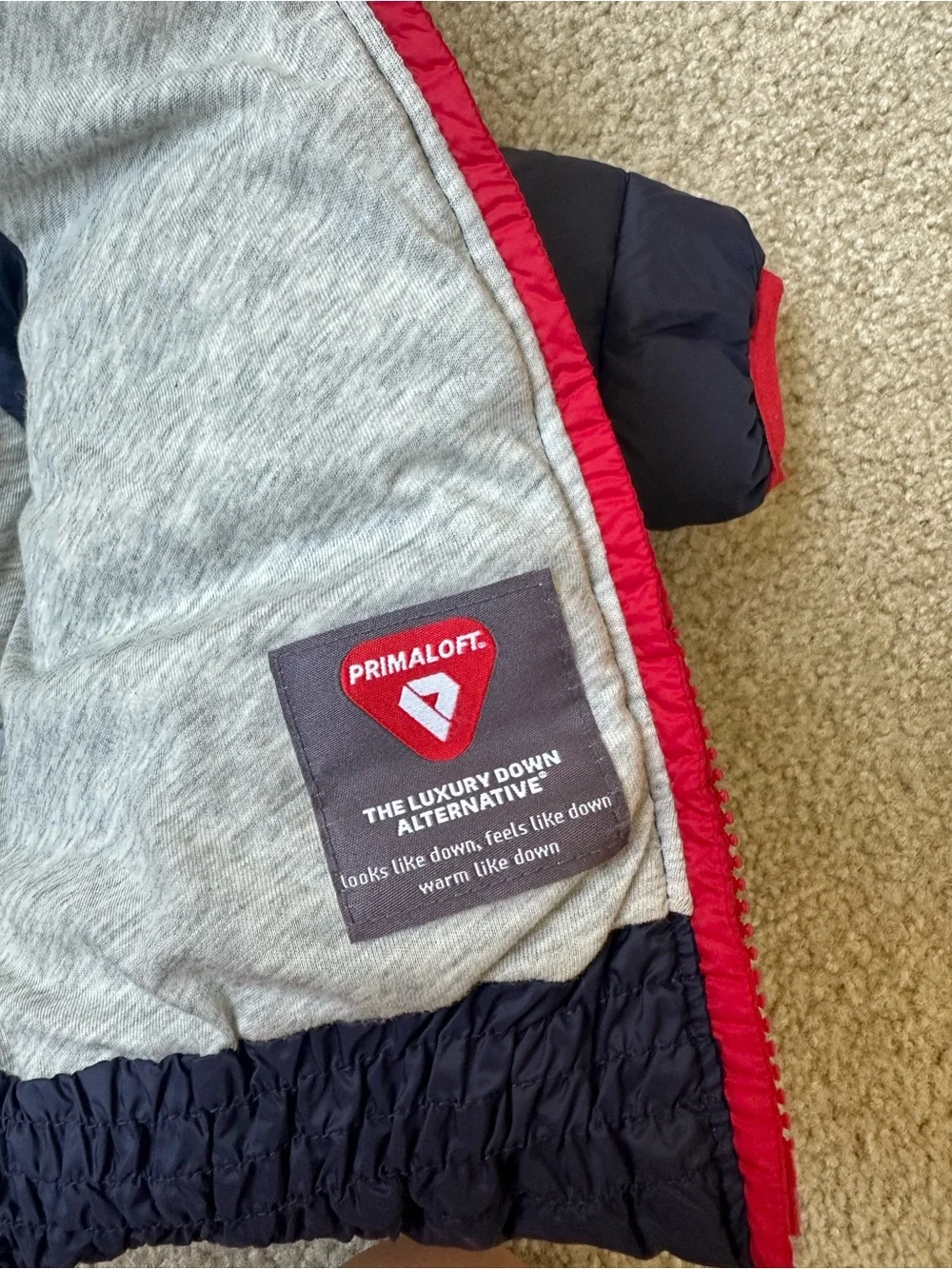 Baby GAP PrimaLoft Navy Red Hooded Puffer Jacket 6–12 Months
